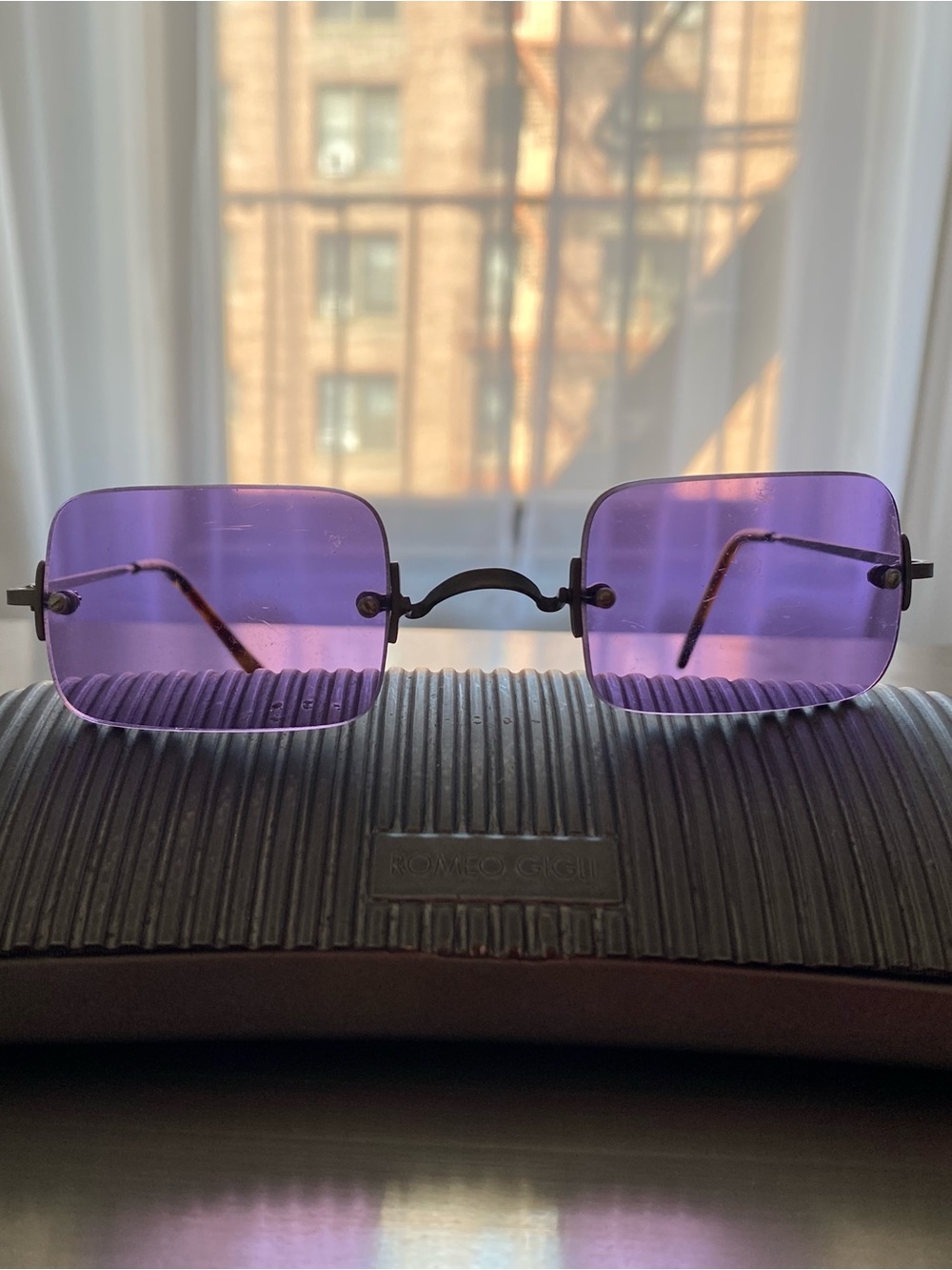 ROMEO GIGLI VINTAGE FRAMELESS SUNGLASSES PURPLE , MADE IN ITALY